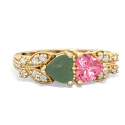 Jade Diamond Butterflies 14K Yellow Gold ring R5601