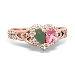 Jade Celtic Knot Two Hearts As One 14K Rose Gold ring R2644HRT