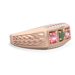 Jade Three Stone Tire Tread Men's 14K Rose Gold ring R0520