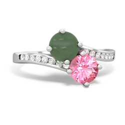 Jade Channel Set Two Stone 14K White Gold ring R5303