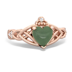 Jade Claddagh Celtic Knot Diamond 14K Rose Gold ring R5001