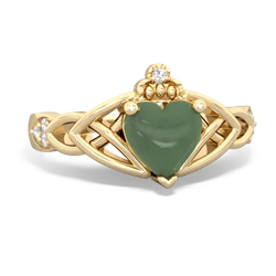 Jade Claddagh Celtic Knot Diamond 14K Yellow Gold ring R5001