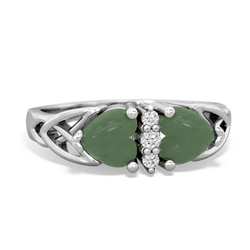 Jade Celtic Knot Double Heart 14K White Gold ring R5040