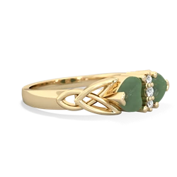 Jade Celtic Knot Double Heart 14K Yellow Gold ring R5040