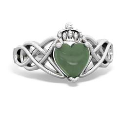 Jade Claddagh Celtic Knot 14K White Gold ring R2367