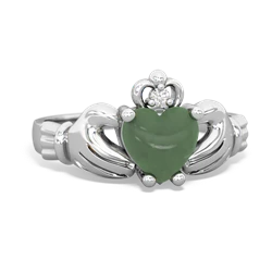Jade Claddagh Diamond Crown 14K White Gold ring R2372