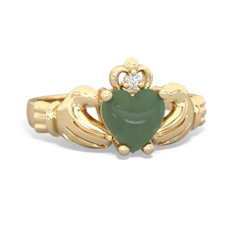 Jade Claddagh Diamond Crown 14K Yellow Gold ring R2372