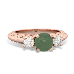 Jade Art Deco Diamond 6Mm Round Engagment 14K Rose Gold ring R2003