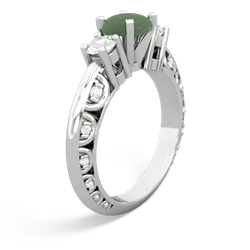 Jade Art Deco Diamond 6Mm Round Engagment 14K White Gold ring R2003