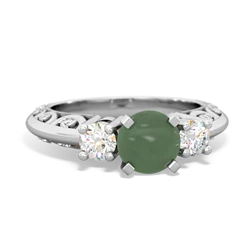 Jade Art Deco Diamond 6Mm Round Engagment 14K White Gold ring R2003