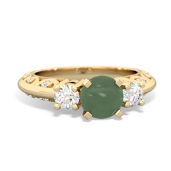 Jade Art Deco Diamond 6Mm Round Engagment 14K Yellow Gold ring R2003