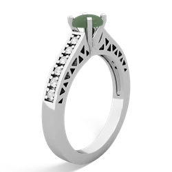 Jade Art Deco Engagement 5Mm Round 14K White Gold ring R26355RD