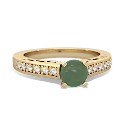 Jade Art Deco Engagement 5Mm Round 14K Yellow Gold ring R26355RD