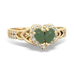 Jade Celtic Knot Two Hearts As One 14K Yellow Gold ring R2644HRT