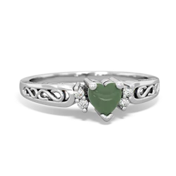 Jade Filligree Scroll Heart 14K White Gold ring R2429