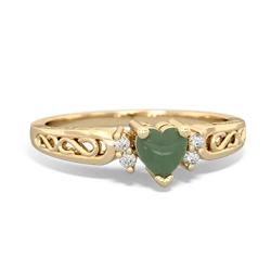 Jade Filligree Scroll Heart 14K Yellow Gold ring R2429