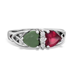 Jade Celtic Knot Double Heart 14K White Gold ring R5040