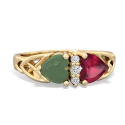 Jade Celtic Knot Double Heart 14K Yellow Gold ring R5040