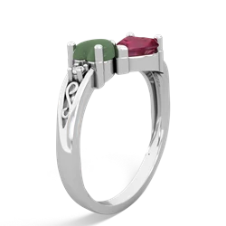 Jade Snuggling Hearts 14K White Gold ring R2178