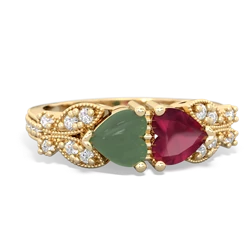 Jade Diamond Butterflies 14K Yellow Gold ring R5601