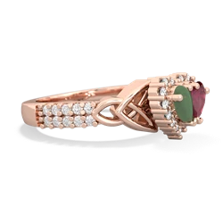 Jade Celtic Knot Two Hearts As One 14K Rose Gold ring R2644HRT