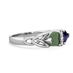 Jade Celtic Knot Double Heart 14K White Gold ring R5040