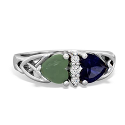 Jade Celtic Knot Double Heart 14K White Gold ring R5040