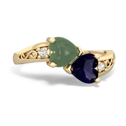 Jade Snuggling Hearts 14K Yellow Gold ring R2178