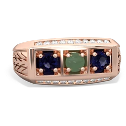 Jade Three Stone Tire Tread Men's 14K Rose Gold ring R0520