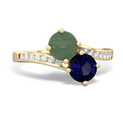 Jade Channel Set Two Stone 14K Yellow Gold ring R5303