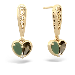 Jade Filligree Heart 14K Yellow Gold earrings E5070