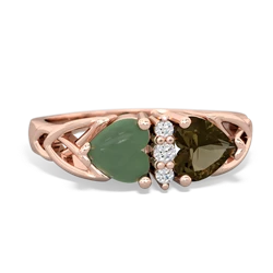 Jade Celtic Knot Double Heart 14K Rose Gold ring R5040