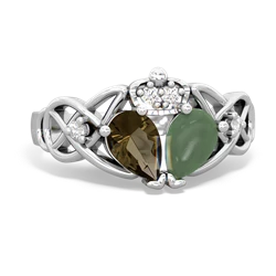 Jade 'One Heart' Celtic Knot Claddagh 14K White Gold ring R5322