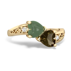 Jade Snuggling Hearts 14K Yellow Gold ring R2178