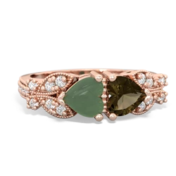 Jade Diamond Butterflies 14K Rose Gold ring R5601