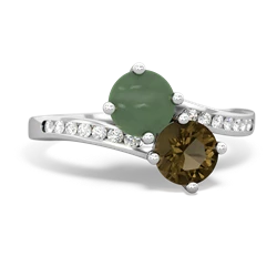 Jade Channel Set Two Stone 14K White Gold ring R5303