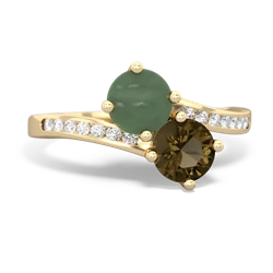 Jade Channel Set Two Stone 14K Yellow Gold ring R5303