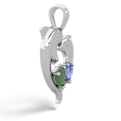 Jade Dolphin Heart 14K White Gold pendant P5820