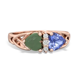 Jade Celtic Knot Double Heart 14K Rose Gold ring R5040