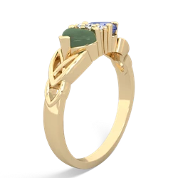 Jade Celtic Knot Double Heart 14K Yellow Gold ring R5040