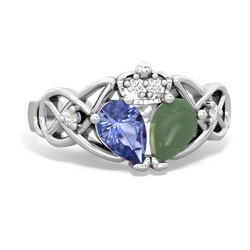 Jade 'One Heart' Celtic Knot Claddagh 14K White Gold ring R5322