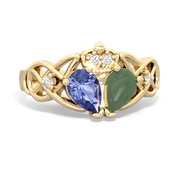 Jade 'One Heart' Celtic Knot Claddagh 14K Yellow Gold ring R5322