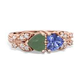 Jade Diamond Butterflies 14K Rose Gold ring R5601