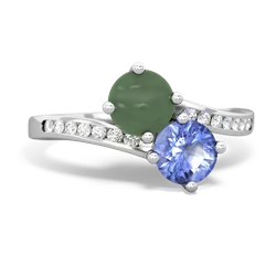 Jade Channel Set Two Stone 14K White Gold ring R5303