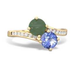 Jade Channel Set Two Stone 14K Yellow Gold ring R5303