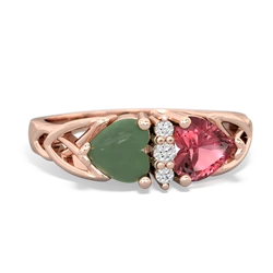 Jade Celtic Knot Double Heart 14K Rose Gold ring R5040