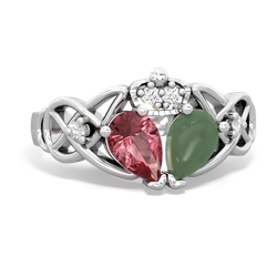 Jade 'One Heart' Celtic Knot Claddagh 14K White Gold ring R5322