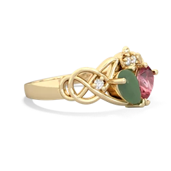 Jade 'One Heart' Celtic Knot Claddagh 14K Yellow Gold ring R5322