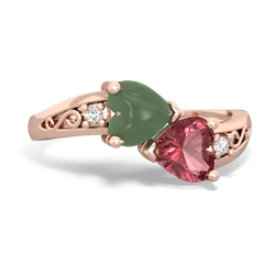 Jade Snuggling Hearts 14K Rose Gold ring R2178