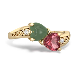 Jade Snuggling Hearts 14K Yellow Gold ring R2178